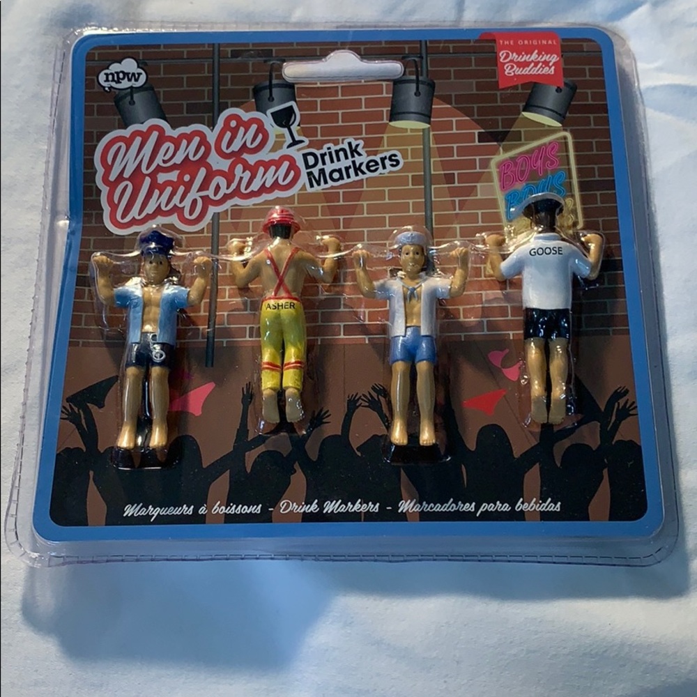 Men in uniform drink markers